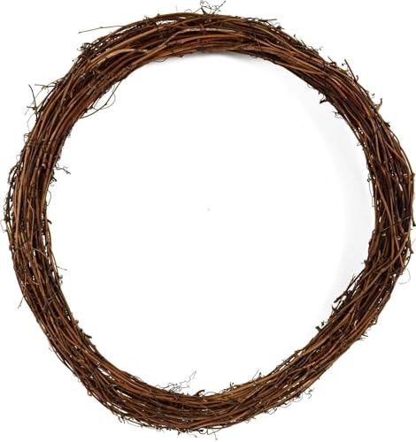 Corona Decorativa in Vimini Naturale con Fiori, Ø 40 cm, Ghirlanda per Porta Natalizio