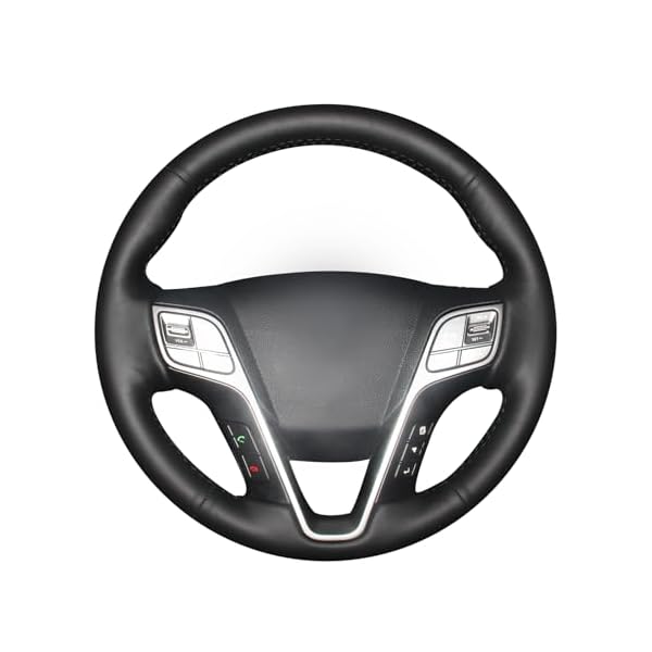 MEWANT Steering Wheel Cover Wrap for Hyundai Santa Fe ix45 Hand-Stitched Black Genuine Leather