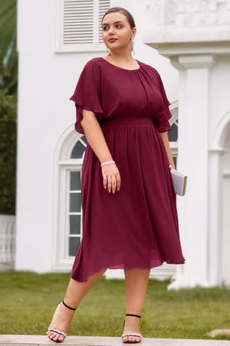 Image of Hanna Nikole Plus Size Chiffon Dresses for Women Flounce Sleeves Empire Waist A Line Summer Beach Dress