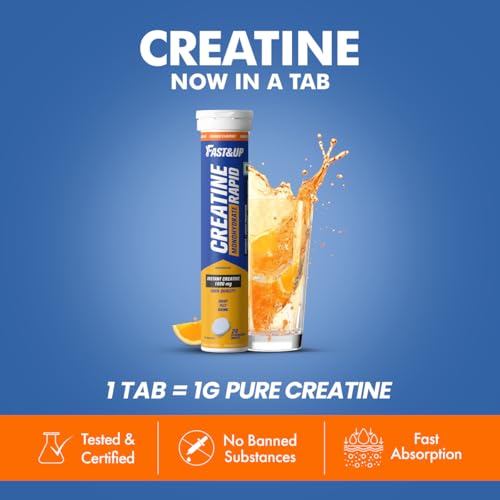 Image of Fast&Up Creatine Effervescent Tablets | Rapid Absorption | Orange Flavour | Creatine Monohydrate for Strength, Power, Recovery & Lean Muscle Gain | 20 Tablets