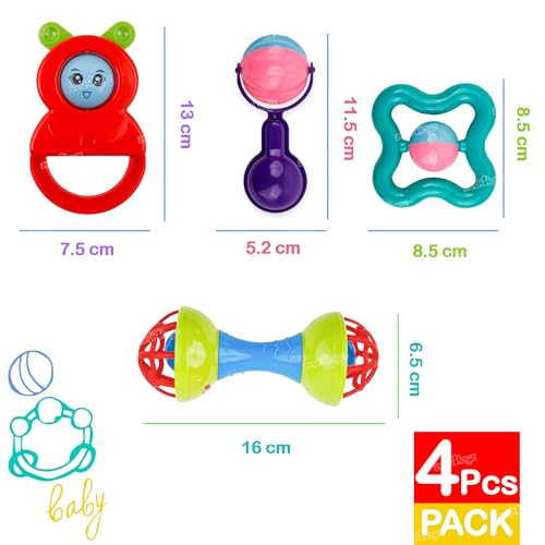Image of Zest 4 Toyz Rattle Set for Babies 0-6 Months New Born Rattle and Teether Toys for Baby Toys Early Development Toys for Kids Return Gifts for Kids - Pack of 4
