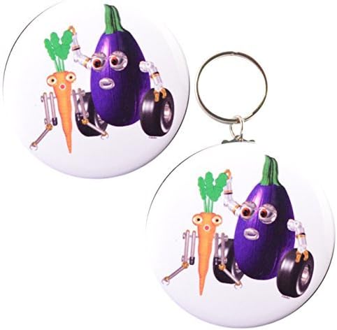 Fudebots CarrotBot EggplantBot on 2-side keychain + Magnet