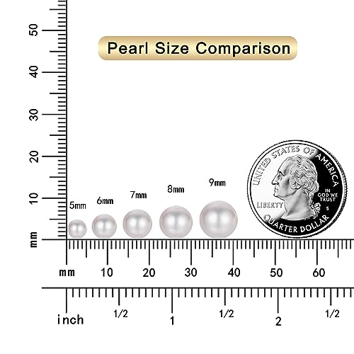 Freshwater Pearl Earrings with Screw Back for Women 925 Sterling Silver Sensitive Genuine 6mm White Real Round Cultured Pearls Stud Everyday Earrings Studs Ladies 6