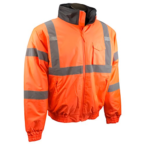 Radians SJ11Q-3ZOS-M Class3 Weather Proof Bomber Jacket with Quilted Built-In Liner, Hi-Viz Orange, Medium