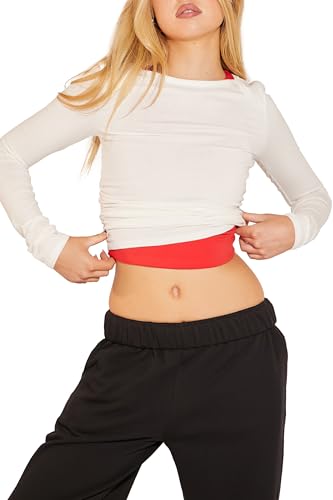 T-shirt froncé à manches longues pour affiner la silhouette