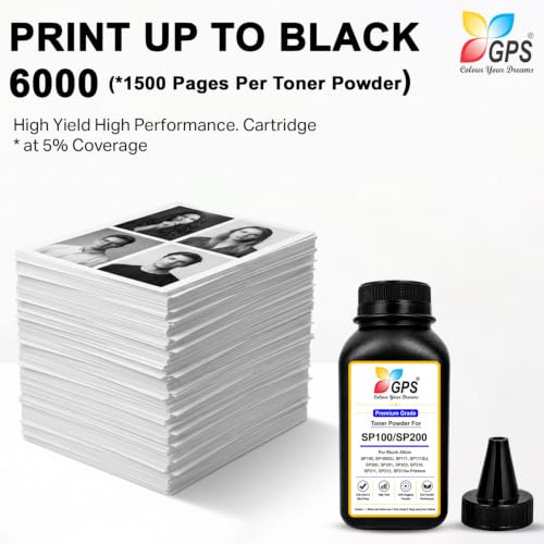 Image of GPS SP100 Toner Refill Powder Compatible for Ricoh SP100, SP111, SP111SU, SP200, SP210SU, SP310DN | Black | Pack of 4 (100g x 4) | Page Yield: 6,000 Pages Total