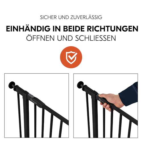hauck Treppenschutzgitter Türschutzgitter Open N Stop 2 inkl. 21 cm Verlängerung für Breiten 96-101 cm, ohne Bohren, Einhändiges Beidseitiges Öffnen, Manueller Schließmechanismus, Metall (Black)