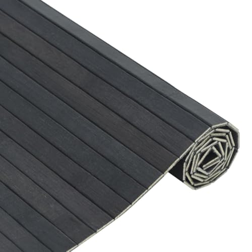 Tapis rectangulaire gris bambou anti-glisse et lavable en machine - 5