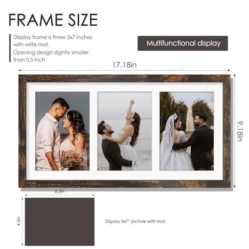 Image of DUENPY 8x16 Collage Picture Frame, 5x7 Collage Picture Frame Displays Three 5x7 inch Photos, or 8x16 (Without Mat) for Available Horizontal Wall Mounting Display and Vertical, Brown.
