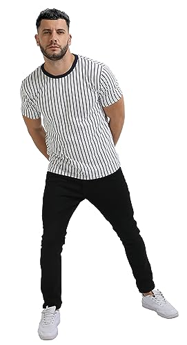 Image of fanideaz Mens Cotton Half Sleeve Striped Round Neck T Shirt