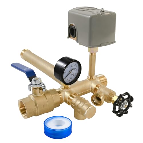 1'x 11'Well Pressure Tank Tee Kit for Water Well Pressure Tank with 40-60Psi Pressure Switch, Brass Pressure Tank Installation Kit for Well Tank with Diameters Up to 16'