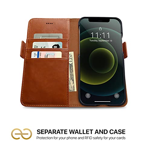 Image of dreem Fibonacci 2-in-1 Wallet Case for Apple iPhone 12 Pro Max - Luxury Vegan Leather, Magnetic Detachable Shockproof Phone Case, RFID Card Protection, 2-Way Flip Stand - Caramel