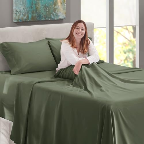 Image of Nestl King Size Sheet Set, 4 Piece Extra Deep Pocket (18-24 inches), Microfiber, Hotel Luxury, Soft, Breathable, Wrinkle-Free, Easy to Care, Olive Green