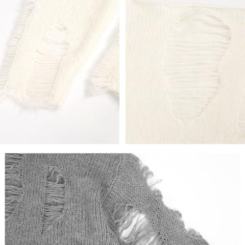 Women's Grunge Off Shoulder Sweater - Ripped Distressed Punk Knitted Pullover, Oversized Slouchy Long Sleeve Top3
