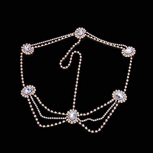 Missgrace Women Dainty Bohemian Rhinestones Gold Silver Head Chain Hair Accessories For Bridal And Girls (Gold) #TOP3