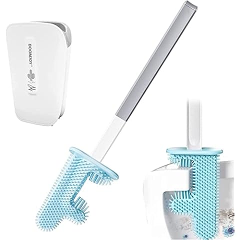 No Dead Corner Cactus Toilet Brush, Long Handle Silicone Toilet Brush with Holder and Wall Sticker, Flexible Toilet Brush with F-Type Brush Head, Wall Mounted Brush for Bathroom Deep Cleaning (White) Cover
