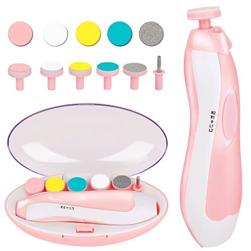 Image of Tinabless Baby Nail Trimmer Electric - Safe Baby Nail File Clippers Set with LED Light, 6 Grinding Heads Kit for Newborn Infant Toddler Toes Care, Polish and Trim(Pink)