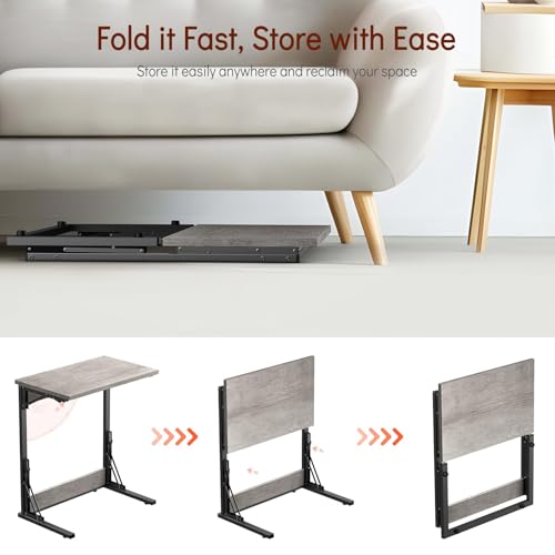 Tatub 24" Folding C Shaped End Table Set of 4, Small Sofa Side Laptop Desk, Couch TV Tray Table for Living Room, Bedroom, Ivory White