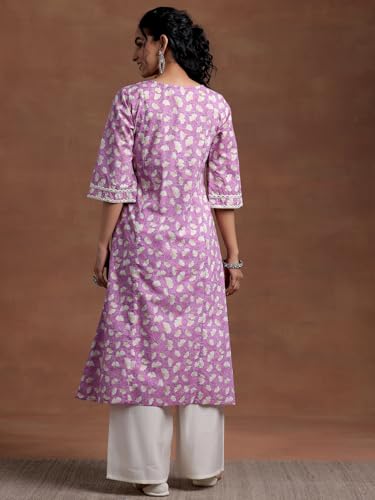 Image of Gerua by Libas Printed Cotton A-Line Kurta Purple