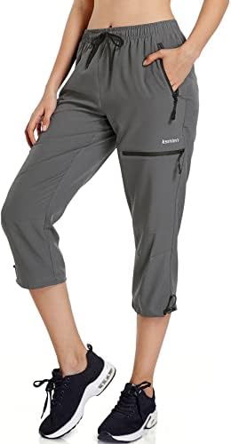Ksmien Women's Lightweight Hiking Capri Pants Quick Dry Workout Cargo Capris Water Resistant UPF 50+ Zipped Pockets
