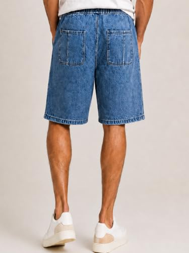 Image of GRECIILOOKS Denim Shorts for Men Stylish | Casual Knee Length Washed Jorts | Regular Fit Jeans Half Pant for Men with Distressed Design | Bermuda Mens Shorts for Summer Travel Streetwear