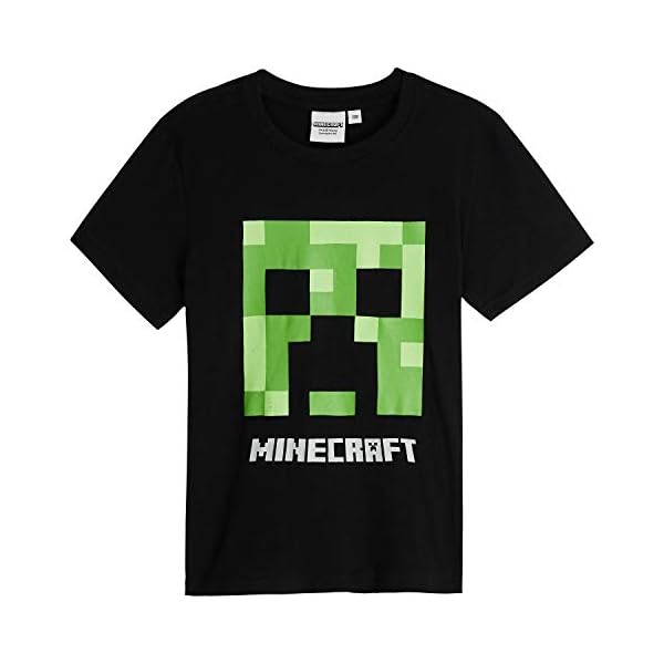 Minecraft Schlafanzug Jungen Kurz, 100% Baumwolle Pyjama Kinder Set mit T Shirt und Kurze Hosen, Creeper Design Shirt… – Bild 5