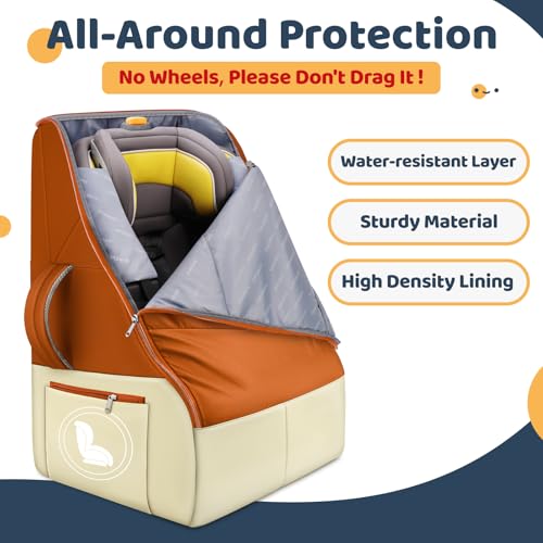 Image of YOREPEK Carseat Travel Bag for Airplane Gate Check, Baby Travel Essentials | Shoulder Strap, Waist Strap, Padded Portective, PU Leather Wear-Resistant Bottom, Carseat Bag for Air Travel with Side Pocket