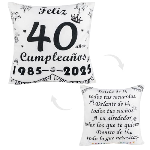 Seutgjie Regalos 40 Cumpleaños 1985-2025 Funda de Cojín para 40 Años Mujer Hombre para Esposa Esposo Novia Novio Hermana Amigos Colegas(1 Unidad)