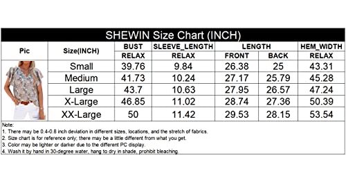 Shewin Womens Fashion Floral Print V Neck Spring Summer Boho Tops Loose Fit Casual Short Sleeve Bohemian Blouses Shirts For Women 2023,Us 16-18(Xl),Red #TOP4