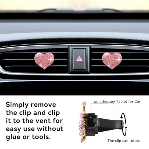 Image of Car Bling Air Vent Clips, 2 Pcs Bling Heart Charm Air Conditioning Outlet Clip, Crystal Rhinestone Accessories, Car Interior Decoration Cute Accessories for Women Girls (Pink, Vanilla)