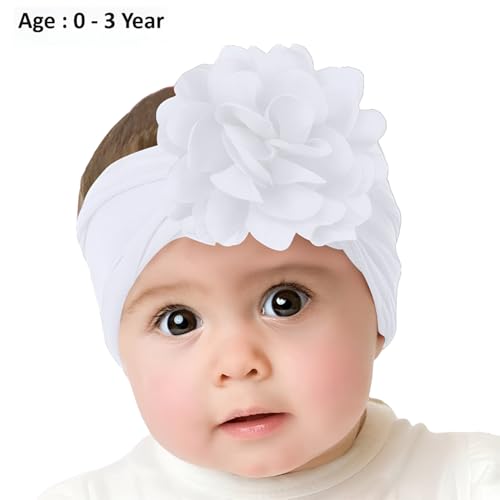 Image of SYGA Baby Headbands Nylon Flower Soft Stretchable Hairband for Newborn Infant Toddler Kids For 0-3 Year - White