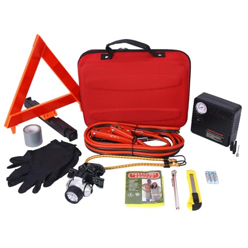 Portable Auto Safety Emergency Kit with Air Compressor, Comprehensive Car Emergency Kit for Roadside Assistance