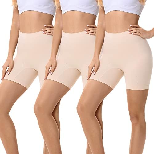 FALARY 3 Piezas Bragas Leggings Mujeres Beis M Cortos Boxer Shorts Bragas Pantalones Anti Fricción Pantalones Cortos de Seguridad para Running