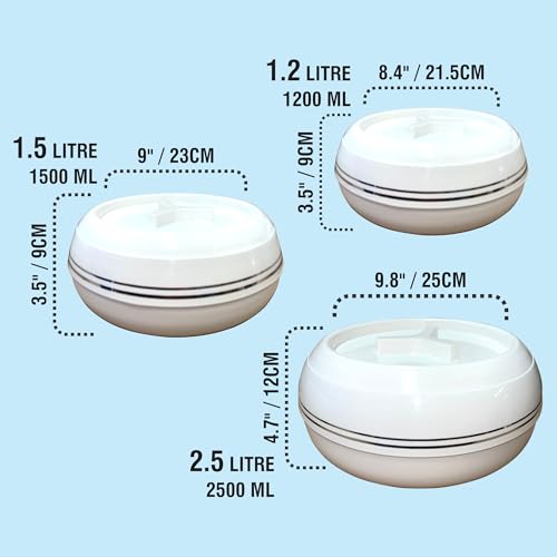Set of 3 White Round Casserole Serving Dishes with Lid - Airtight Insulated Stainless Steel, BPA-Free, Ideal for Home & Travel (1200, 1500, & 2500ml) - Image 8