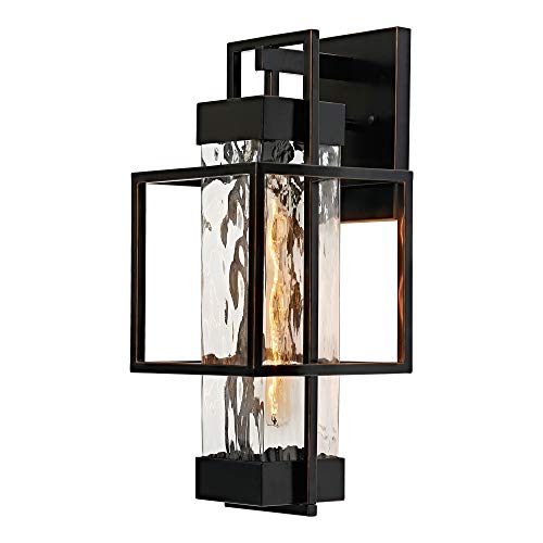 New Deal MOTINI 1-Light Outdoor Wall Lantern Exterior Wall Sconce Light Fixture in Oil Rubbed Bronze Finish with Clear Water Glass Shade for Entryway Porch, Bulb Included