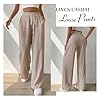 Women Linen Trousers Summer Wide Leg Trousers High Waisted Breathable Palazzo Casual Cotton Pants with Side Pocket (UK, Alpha, S, Regular, Regular, Khaki) #1