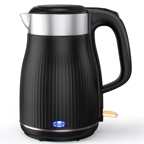 OMISOON Wasserkocher Edelstahl 1.8L, Wasserkocher Klein mit 65℃ Warmhaltefunktion, Automatische Abschaltung, Trockengehschutz, überhitzungsschutz, 1500W-1800W, Schwarz