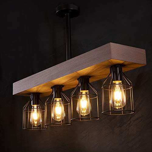 Wellmet Farmhouse Chandelier with Metal Cages, Rustic Chandelier for Dinning Room, 4 Lights Chandeliers Hanging Light for Living Room, Kitchen Island Lighting, Pool Table Light (Bronze Wood) Wellmet Farmhouse Chandelier with Metal Cages, Rustic Chandelier for Dinning Room, 4 Lights Chandeliers Hanging Light for Living Room, Kitchen Island Lighting, Pool Table Light (Bronze Wood)