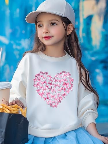 Kids Girls Bow Sweatshirt Long Sleeve Heat Transfer Bows Print Crewneck Pullover Tops Kids Valentine's Day Outfits2