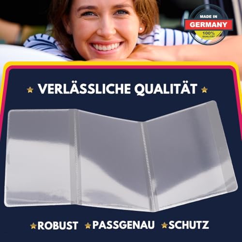 Festland DESIGN® 2 Stück Fahrzeugschein Hülle für KFZ Schein - 3-teilige transparente und passgenaue Hülle, Fahrzeugschein Mappe, PVC Ausweishülle für Zulassungsschein, Schutzhülle - Made in Germany
