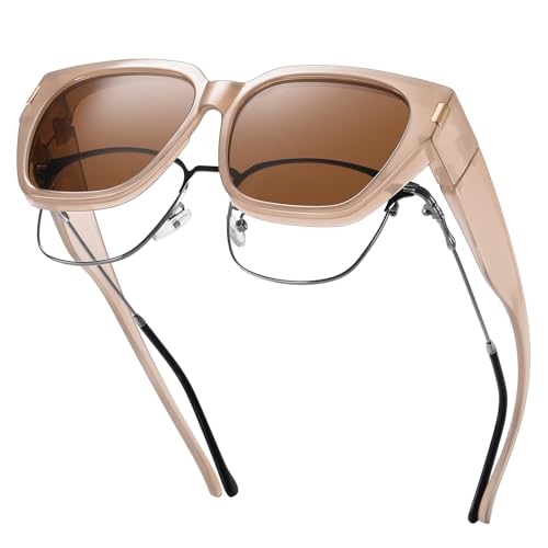 Image of HAOLOTA Polarized Fit Over Glasses Sunglasses for Women Men Trendy Square Wrap Around Shades UV Protection