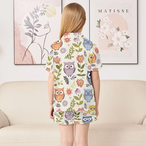 ALAZA Owl Bird Flower Pajamas Satin Pajama Set Short Sleeve Button Down Sleepwear4