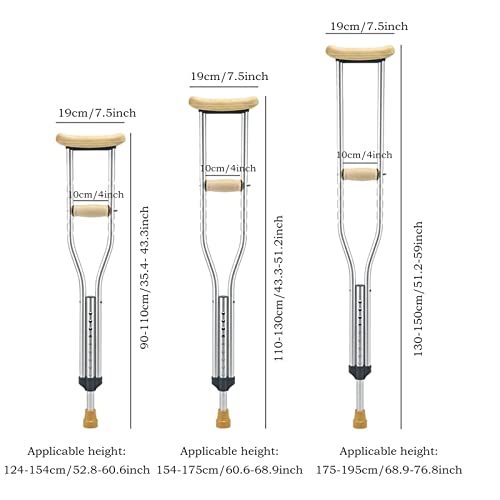 Muletas de aluminio estándar SilteD (1 par), muletas con amortiguador para las axilas con soporte para el brazo, muletas ligeras ajustables en altura para niños, jóvenes y adultos (tamaño: adulto alto