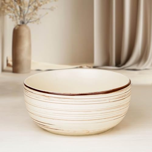 Image of The Earth Store Brown Spiral Ceramic Bowl 1500 ML, Set of 1 | Versatile Bowl for Serving, Mixing, Snacks, Dal, and More Perfect for Gifting & Daily Use