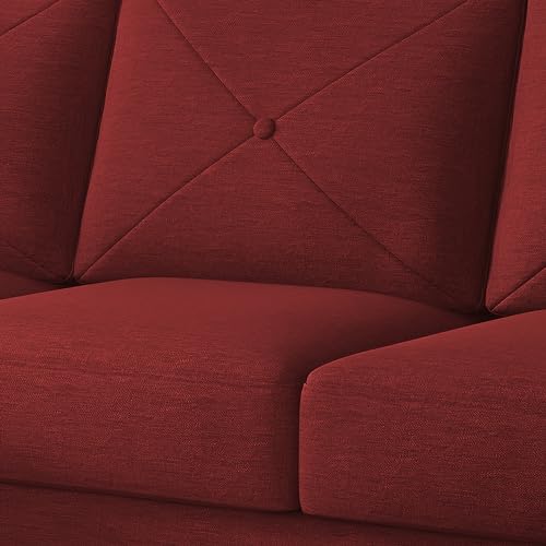 Image of Baloney LHS 6 Seater L Shape Sofa Set with Center Table for Living Room (Maroon Fabric) Premium Fabric Sofa