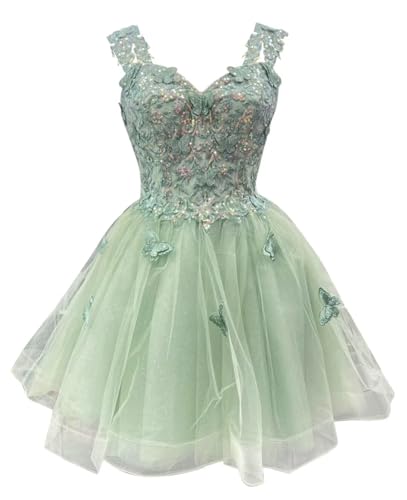 Image of Youjiayi 3D Butterfly Short Homecoming Dresses for Teens Off Shoulder DAMA Dresses for Quinceanera Glitter Sequin Prom Dress
