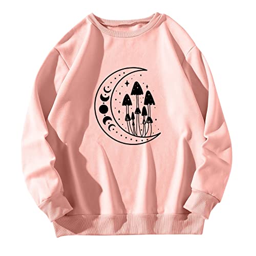 Cocila Sudadera Mujer Larga Suéter De Manga Casual para Top Color Sólido Todo con Estampado Setas (Rosa, XXL) Ropa Sudaderas Sin Capucha Basica Ladies Jumpers Mama Navideño Blanca Cremallera