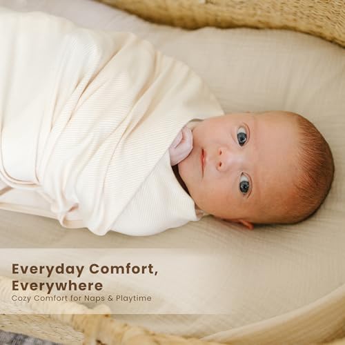 Image of Konssy Ribbed Knit Baby Blankets 2 Pack, Stretchy Lightweight Swaddle Blanket for Boys & Girls, Soft Cozy Receiving Wrap for Newborns, Infants, & Toddlers, 33x42 Inch
