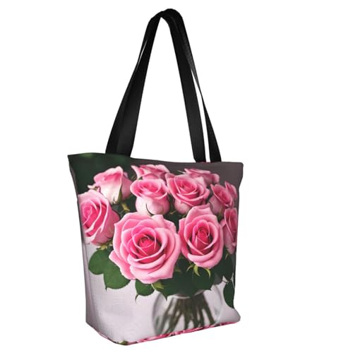 Pink Roses Print Comfortable Shoulder Bag Summer HandbagTravel Beach Work Daily Use Versatile Carry2
