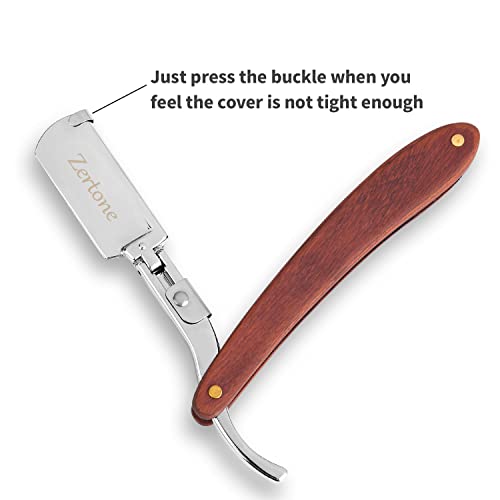 Zertone Straight Edge Razor Natural Wood Scale With 20 Double Edge Blades - Professional And Close Shaving - Manual Shaver, Barber Razor Blade (Aluminum) #TOP1